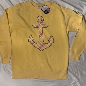 NEW Jadelynn Brooke Yellow Plaid Anchor Crewneck Sweatshirt- Large